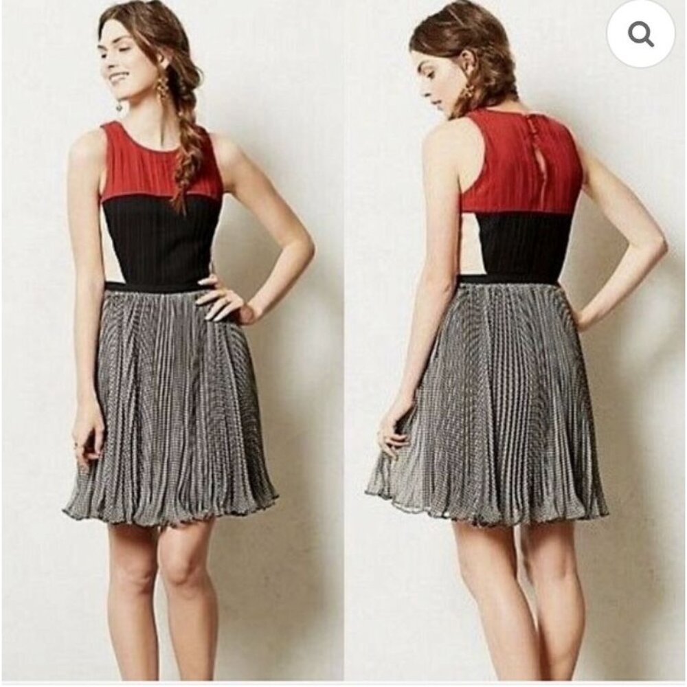 Anthropologie Greylin Margot Colorblock Pleated Midi Dress XS Black White Cream